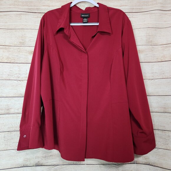 Lane Bryant Women's LONG SLEEVE BUTTON UP CAREER Burgundy HIDDEN Button 26/28 - Picture 1 of 16
